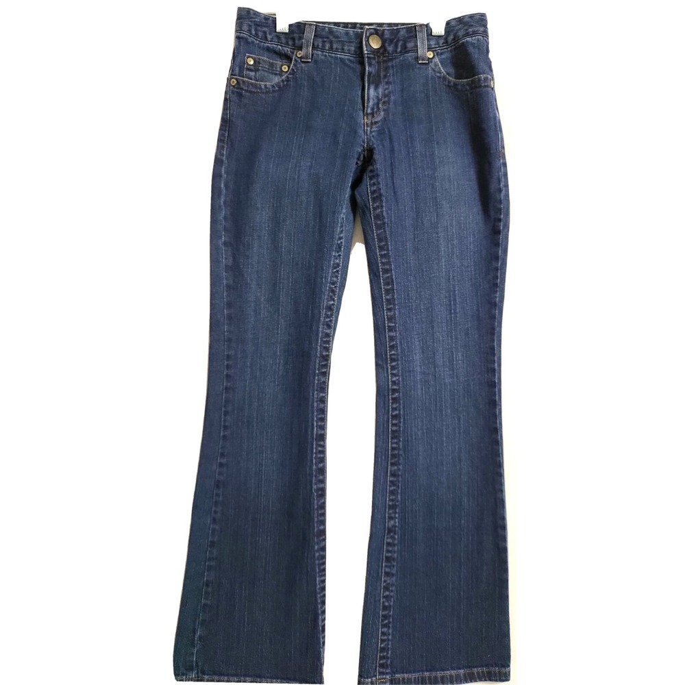 Calvin Klein Jeans Women 2 Lowrise Flare Dark Wash Embroidered Pocket Denim Blue